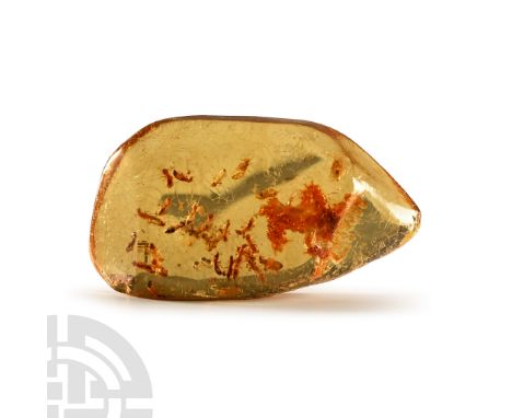 Over 3 million years B.P. Polished to a teardrop-shape with a large number of termite inclusions.  41 grams, 75 mm (3 in.). [