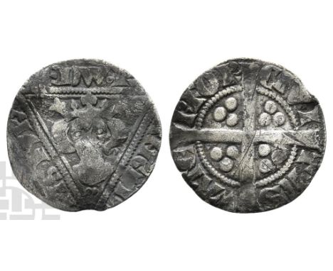 1272-1307. Waterford mint. Second ('ЄDW') coinage. ЄDW. R ANGL D-NS ҺУb, facing crowned bust; trefoil of pellets on breast; a