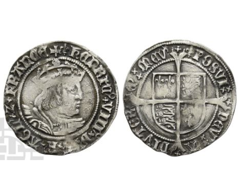 1509-1547. Tower (London) mint; i.m: lis. Second coinage; struck 1526-1544. Laker D bust. + ⚜ ҺЄnRIC 9× VIII 9× D '× G '× R '