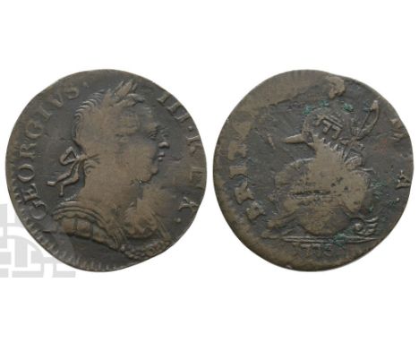 1760-1820. Dated 1773. Contemporary counterfeit BRITANNIA issue of George III. GEORGIVS • III • REX •, laureate and cuirassed