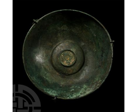 Ryedale, North Yorkshire, 550-570 A.D. An excessively rare and almost complete copper-alloy hanging bowl and associated fitti