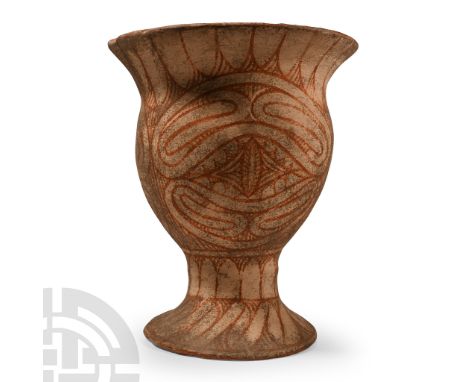 Middle Period, 900-300 B.C. Red-on-buff chalice with everted rim, globular body and trumpet-shaped base; surface decorated wi