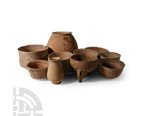 3rd-2nd millennium B.C. Including a broad bowl with guilloche and hatched triangle band, biconical jar with cainated profile,