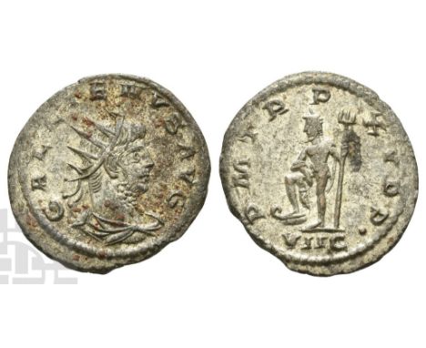 AD 253-268. Antioch mint; struck AD 267. GALLIENVS AVG, radiate, draped and cuirassed bust to right / P M TR P XV P P, Neptun