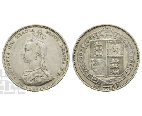 1837-1901. Jubilee coinage. London mint, 1887. Designs by Joseph Edgar Boehm and Leonard Charles Wyon. VICTORIA DEI GRATIA BR