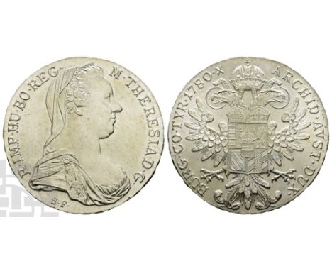 Dated 1780. M · THERESIA · D · G · R · IMP · HU · BO · REG ·, veilied and crowned bust of Empress Maria Theresia of Habsburg 