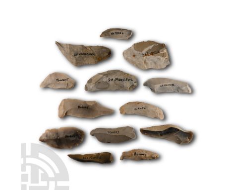 Neolithic Period, circa 6,000 B.P. Scrapers, points and other tools from multiple sites in France, mostly with inked legend i