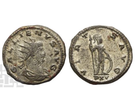 AD 253-268. Antioch mint; struck AD 266-267. GALLIENVS AVG, radiate, draped and cuirassed bust to right / VIRTVS AVG, Mars st
