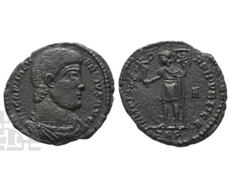 AD 350-353. Treveri mint; struck AD 350-Spring 351. 1st officina. IM CAE MAGNENTIVS AVG, bare-headed, draped and cuirassed bu