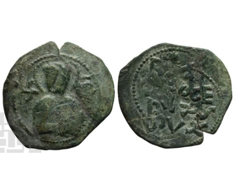 1085-1111. Salerno mint. Nimbate and draped bust of Saint Matthew facing and holding gospel; S ᙏ across fields / ROGE-RIVS DV