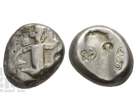 Circa 420-375 BC. Lydo-Milesian standard. Sardes mint or subsidiary mint. Type IV (middle) B. Persian king or hero, wearing k