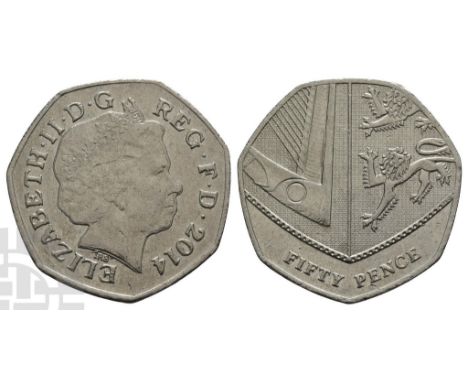 1952-2022. Royal mint. Dated 2014. Designs by Ian Rank-Broadley and Matthew Dent. ELIZABETH · II · D · G REG · F · D · 2014, 