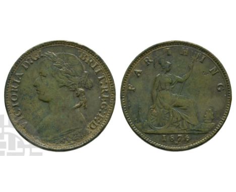 1837-1901. Birmingham (Heaton) mint. Dated 1876. 'Bun Head' type. VICTORIA D: G: BRITT: REG: F: D: (half stop), laureate and 