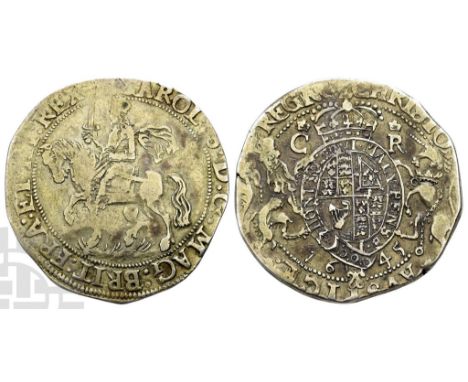 1625-1649. 'Garter' mint, possibly Hereford; i.m: small lis. Dated 1645. Third horseman. Design possibly by Rude the Coyner. 