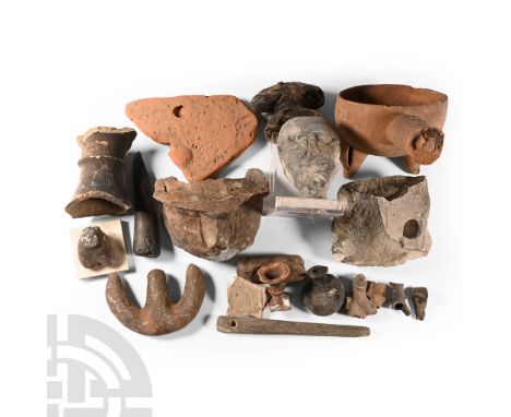 1st millennium B.C. and later. Including terracotta tile, vase and jar fragments, tripod vessel and other items.  1.7 kg tota