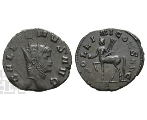AD 253-268. Rome mint; struck AD 267-268. 8th officina. GALLIENVS AVG, radiate head to right / APOLLINI CONS AVG, centaur wal