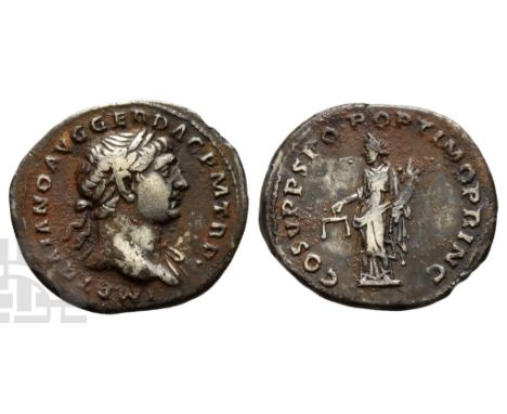 AD 98-117. Rome mint; struck AD 108-109. IMP TRAIANO AVG GER DAC P M TR P, laureate bust to right, slight drapery on far shou