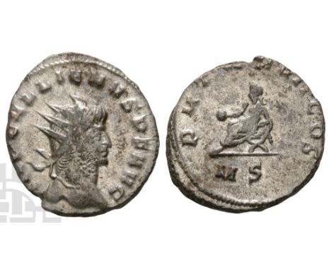 AD 253-268. Mediolanum mint; struck AD 259. 2nd officina. IMP GALLIENVS P F AVG, radiate bust to right / P M TR P VII COS, ve