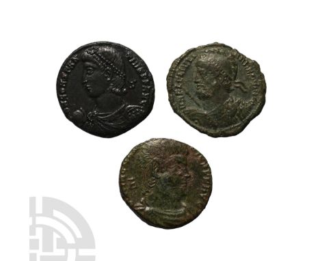 4th century AD. Comprising bronze coins of: Constantius II (AD 337-361); Magnentius (AD 350-353), and Julian II (AD 360-363).