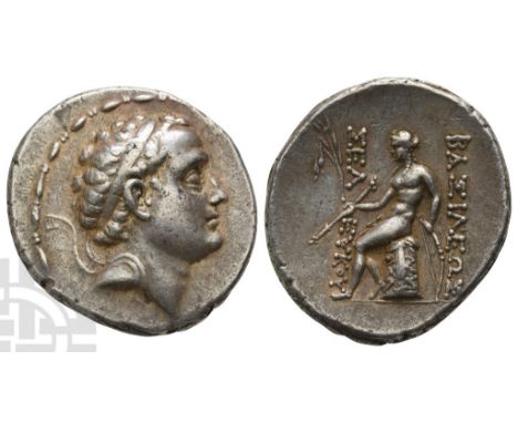 187-175 BC. Antioch on the Orontes mint. Diademed head to right / BAΣIΛEΩΣ ΣΕΛ-ΕΥΚΟΥ, Apollo Delphios, nude but for chlamys d