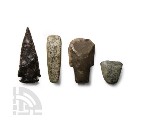 Woodland Period, circa 7900-6900 B.C. Including scrapers and a triangular obsidian arrowhead. Cf. similar arrowpoints in Hort