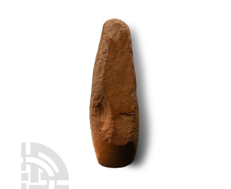 Neolithic Period, circa 4th-3rd millennium B.C. Thick shank with rounded butt and narrow cutting edge; inked collector's refe