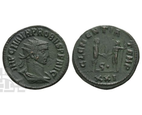 AD 276-282. Antioch. IMP C M AVR PROBVS P F AVG, radiate, draped and cuirassed bust to right / CLEMENTIA TEMP, emperor standi