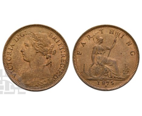 1837-1901. Heaton mint. Dated 1875. 'Bun Head' issue. VICTORIA D : G : BRITT : REG : F : D (1.5 stop), laureate bust to left 