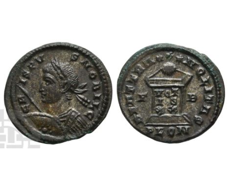 AD 316-326. London mint; struck AD 323-324. 1st officina. CRISPVS NOBIL C, laureate and cuirassed bust to left, holding spear