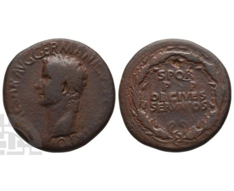 AD 37-41. Rome mint; struck AD 37-41. C CAESAR AVG GERMANICVS PON M TR POT, laureate head to left / S P Q R P P OB CIVES SERV