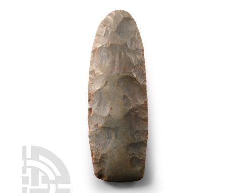 Neolithic Period, 7500-5300 B.C. Tongue-shaped in plan, lentoid in section with square butt.  184 grams, 15.5 cm (6 in.). [No