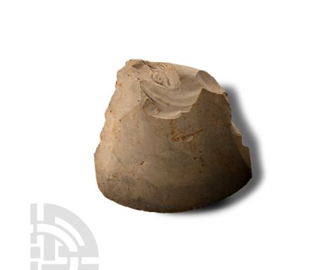 Neolithic Period, circa 4th-3rd millennium B.C. Fine grey flint with curved edge; highly polished.  251 grams, 91 mm (3 5/8 i