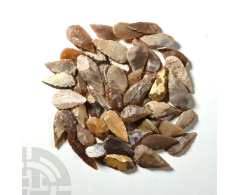 Neolithic Period, circa 6th-4th millennium B.C. Comprising mostly bifacial and uniface leaf-shaped and scaphoid flint and che
