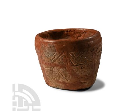 Neolithic Period-Bronze Age, 3rd-2nd millennium B.C. With two bands of incised geometric ornament to the outer face, carinate