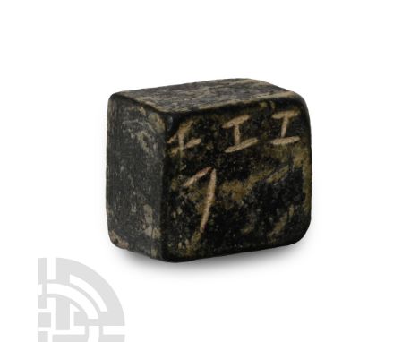 BRONZE TO IRON II AGE, CIRCA 12TH-6TH CENTURIES B.C. In the form of a cube engraved on one side in Paleo-Hebrew or Phoenician