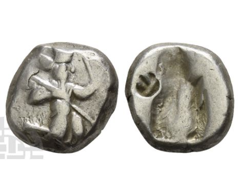 Circa 485-420 BC. Lydo-Milesian standard. Sardes mint. Type IIIb (early). Persian king or hero, wearing kidaris and kandys, q