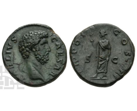 AD 136-138. Rome mint; struck AD 137. L AELIVS CAESAR, bare head to right / TR POT COS • II, Spes advancing to left, holding 