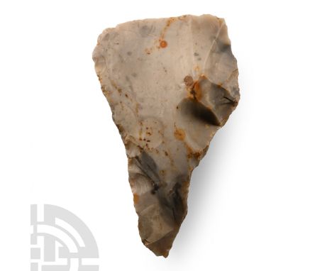 Neolithic Period, 5000-2000 B.C. Triangular in profile with inked find spot 'Touvent'.  87 grams, 95 mm (3 3/4 in.). [No Rese