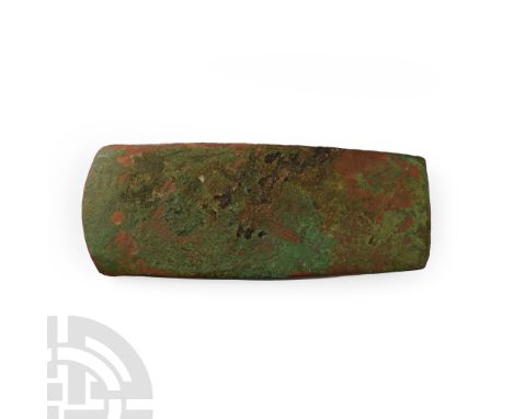 Mid 3rd-mid 2nd millennium B.C. With chamfered convex cutting edge, square butt. Cf. British Museum's Portable Antiquities Sc
