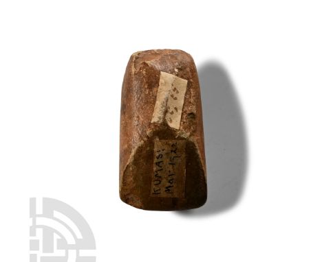 Neolithic Period, circa 4th-3rd millennium B.C. or later. Lentoid in section with faceted blade an butt; chipped; old find sp