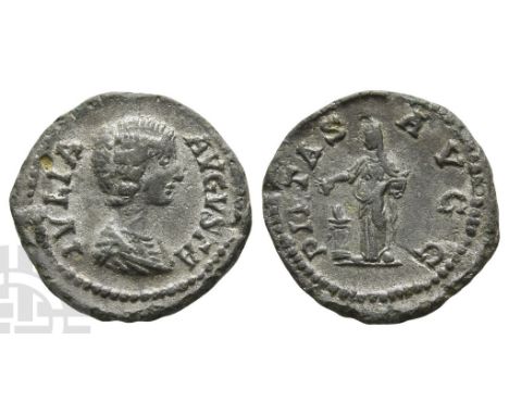 AD 193-211. Uncertain mint. IVLIA AVGVSTA, draped bust to right / PIETAS AVGG, Pietas standing facing, head to left, holding 