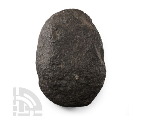 Neolithic-Early Bronze Age, circa 6000-4500 B.P. Lentoid in section and ovate in plan, with rounded butt. Cf. MacGregor, A. (