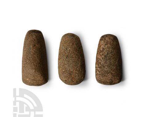 Neolithic Period, circa 6th-4th millennium B.C. Each lentoid in section with rounded butt and thick edge.  478 grams total, 7