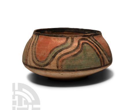 3rd-2nd millennium B.C. A squat bowl with polychrome interlocking panels to the shoulder. See Satyawadi, S., Proto-Historic P