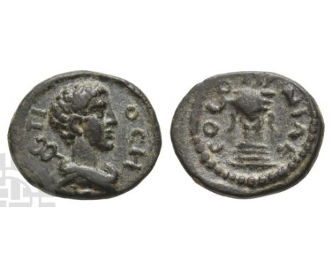 Time of Marcus Aurelius, circa AD 161-180. Pseudo-autonomous issue. AN-TI-OCH, draped bust of Hermes to right, with head assi
