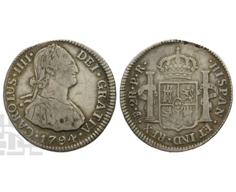 Dated 1794. Potosi mint, 1794PR PTS. • CAROLUS • IIII • DEI • GRATIA •, laureate and armoured bust of Charles IV of Spain to 