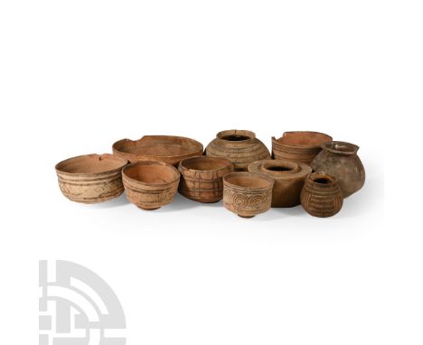 3rd-2nd millennium B.C. Including a squat bowl with herringbone band to the inner rim, biconical jar with segmented horizonta