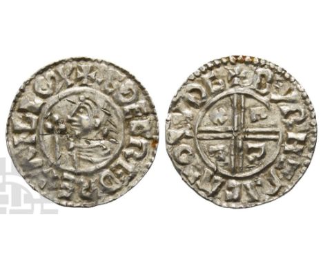 978-1016. Crux type (BMC iiia, Hild. C). Southwark mint, Byrhtric moneyer. Struck circa 991-997. ✠ ÆÐELRÆD REX ANGLOX (NG lig
