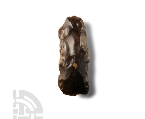 Neolithic Period, circa 6000-4500 B.P. Knapped from high-quality glossy flint, with fine retouching; with old collector's lab