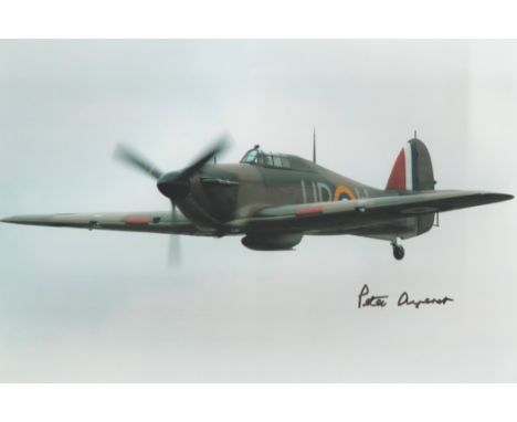 Peter Ayerst DFC Battle of Britain WW2 RAF fighter pilot signed Hurricane photo 12 x 8 colour hand signed photo Peter Vigne A